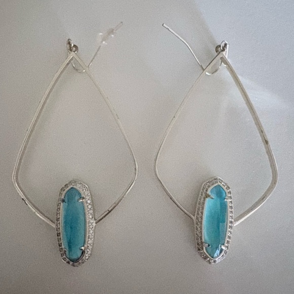 Kendra Scott Silver Earrings with Light Blue Aqua Stones - Picture 2 of 3